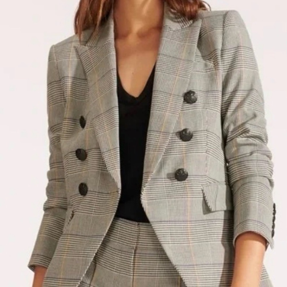 Veronica Beard Gray Glen Plaid Double-Breasted Blazer